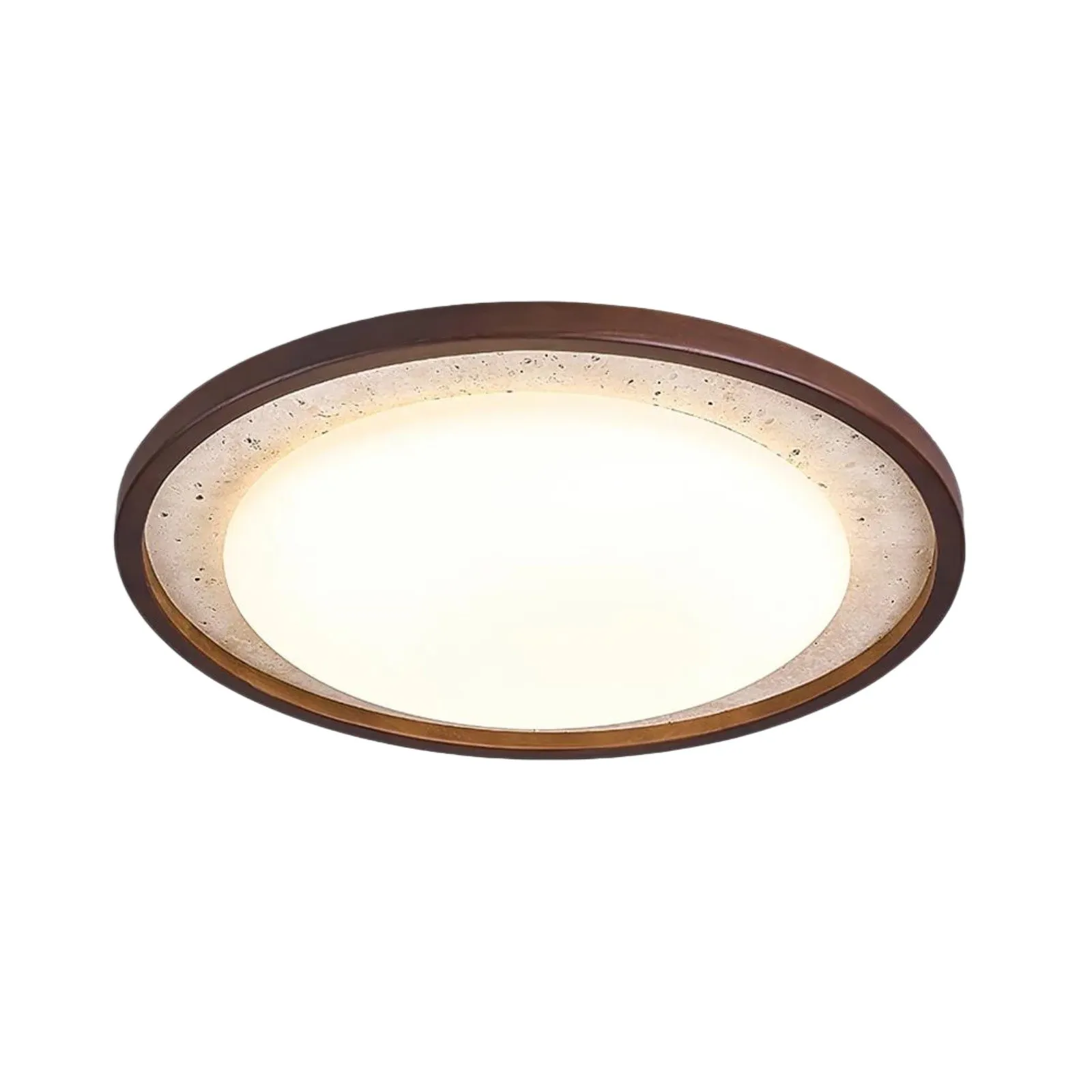 Modern Travertine Disk Flush Ceiling Light With Wood Trim S303