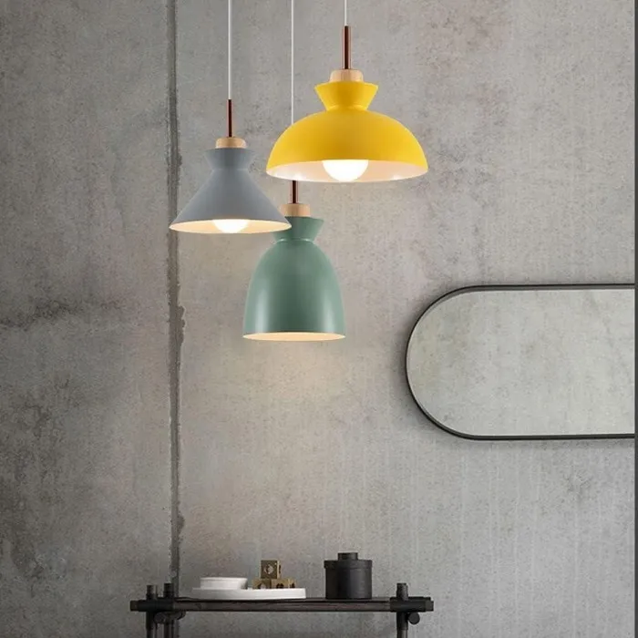 MULTI Scandinavian Metal Wood Macaroon Pendant Light for Bedroom S32