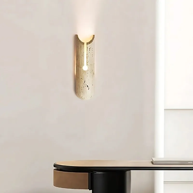Cylindrical Y-Shaped Travertine Wall Lamp - Warm LED Light for Modern Homes S321