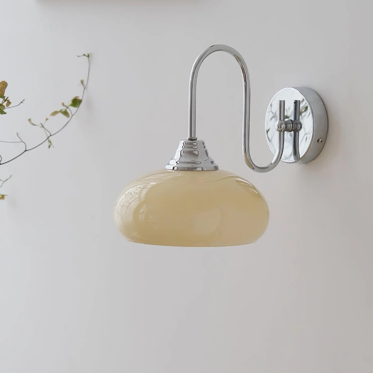 Bauhaus Wind Cream Glass Shade Metal Curved Pole Wall Sconce G45