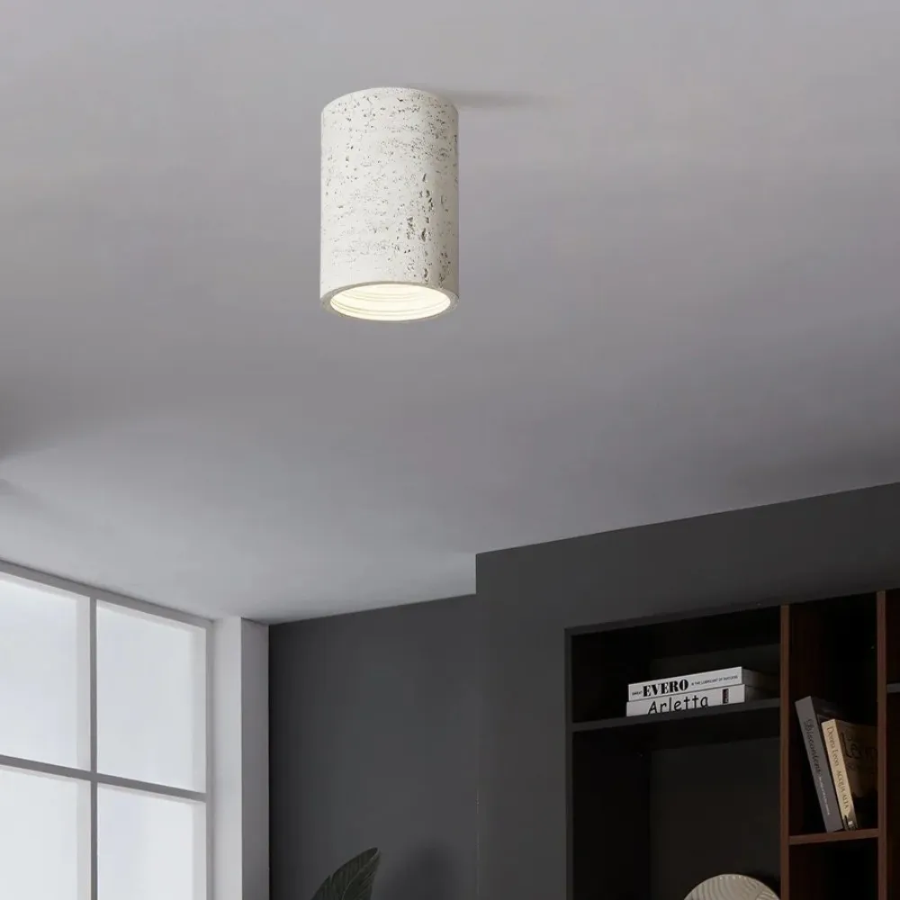 Cylindrical Ceiling Light - Modern Travertine Living Room M72