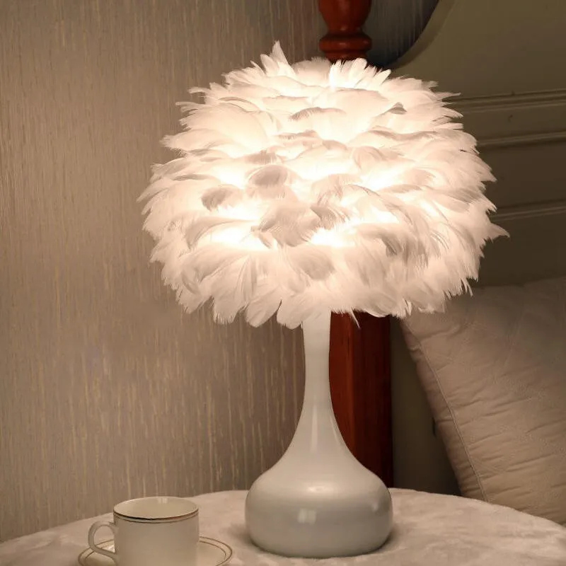 Modern Feather Table Lamp for Bedroom