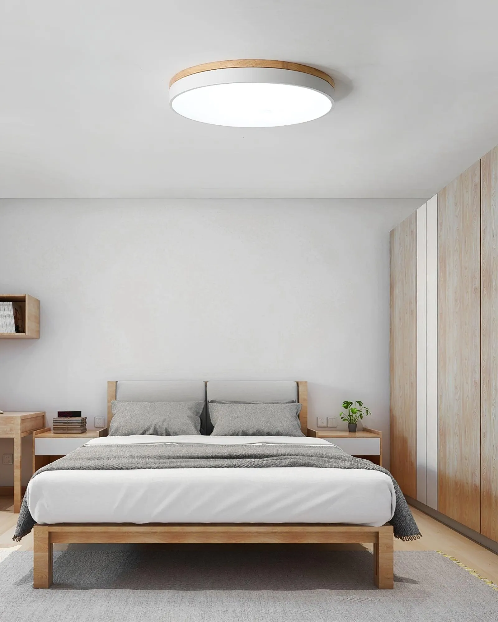 White Round Wooden Ceiling Lamp M197