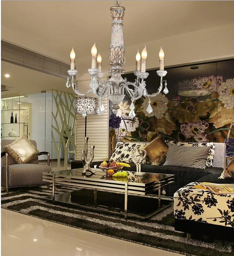 Wooden Iron Vintage Crystal Chandelier