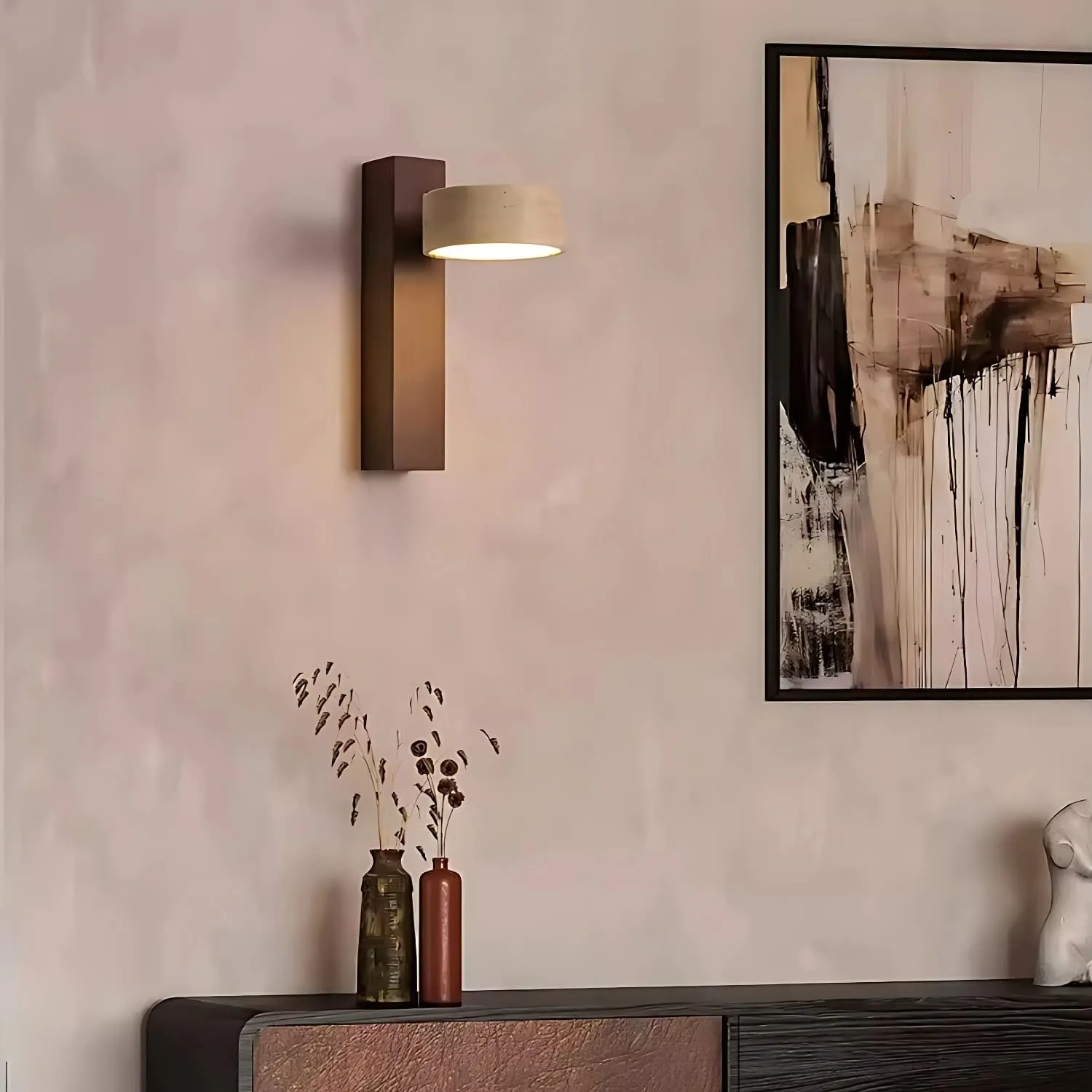 Travertine Cylinder Shade Lamp - Vintage Wall Sconce for Hallway M13