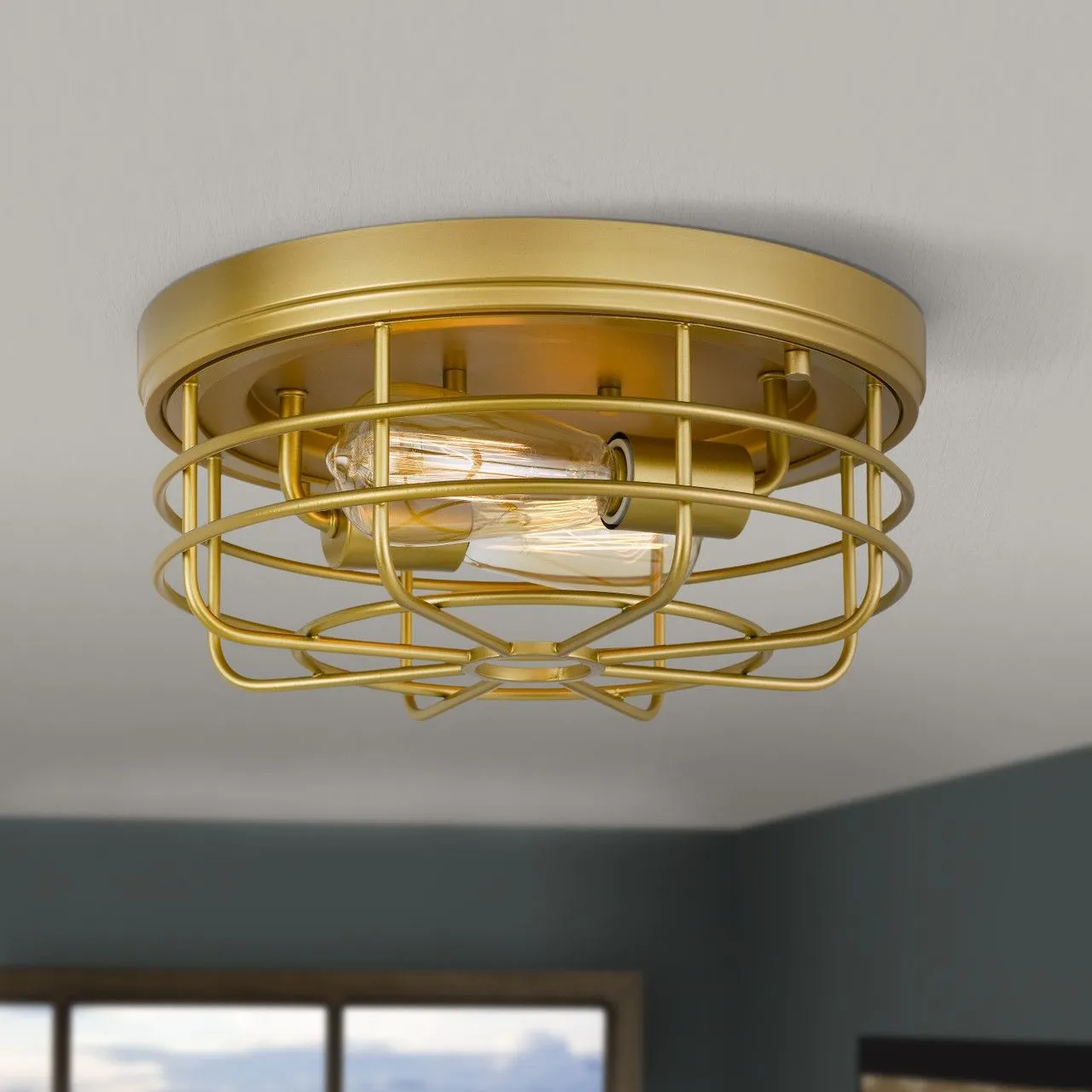 Industrial Flush Mount Metal Cage Round Ceiling Light S146