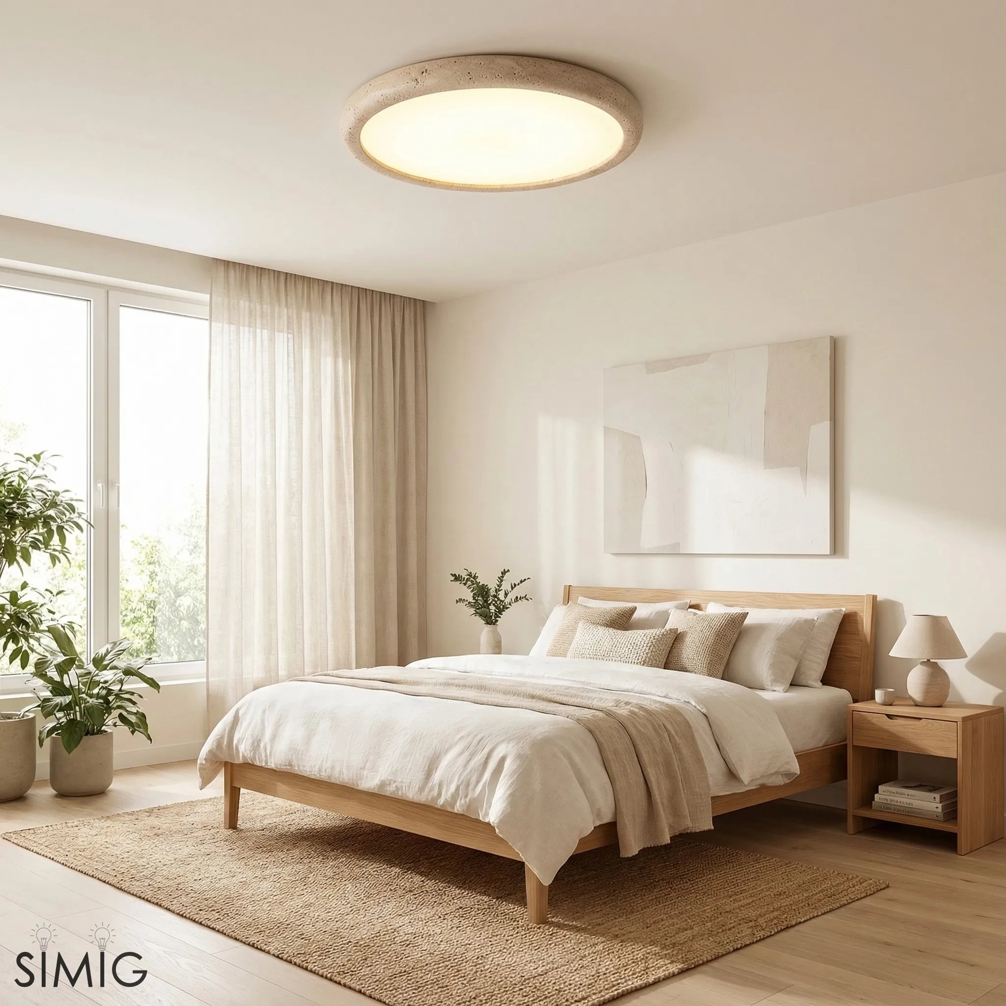 Travertine Disc Flush Mount Ceiling Light - Minimalist Design  Lighting S289