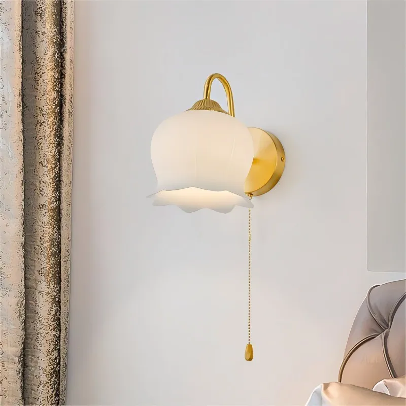 Bell Orchid Copper Glass Wall Light For Bedroom