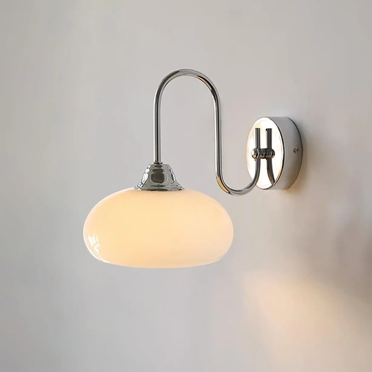 Bauhaus Wind Cream Glass Shade Metal Curved Pole Wall Sconce G45