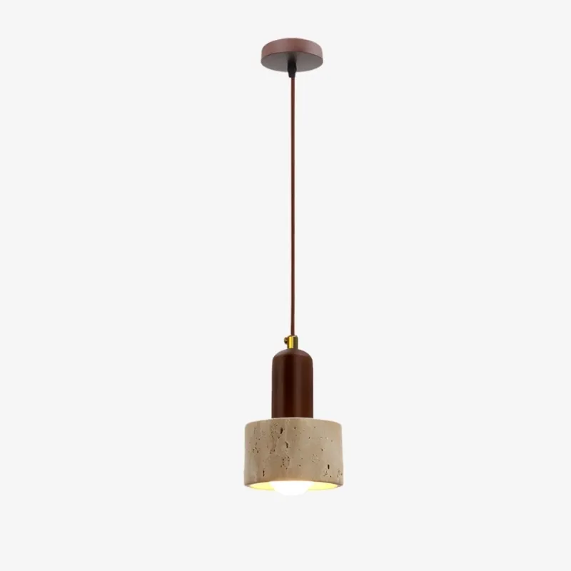 Rotating Travertine and Wood Pendant Light - Japandi Dining Room Glow T1100