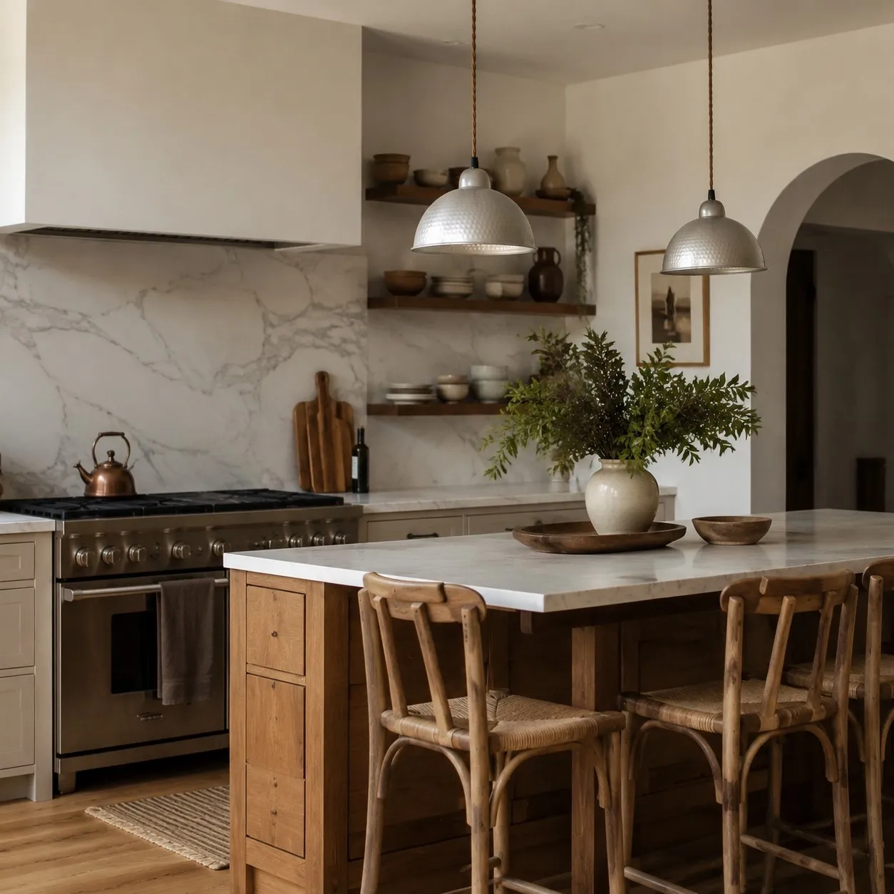 Kitchen island multi-pendant scene