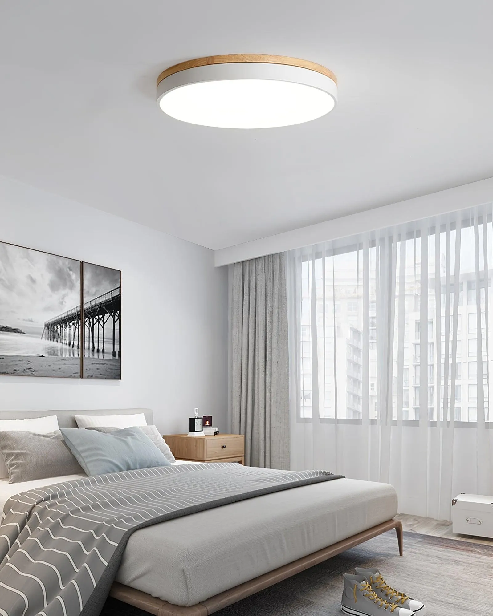 White Round Wooden Ceiling Lamp M197