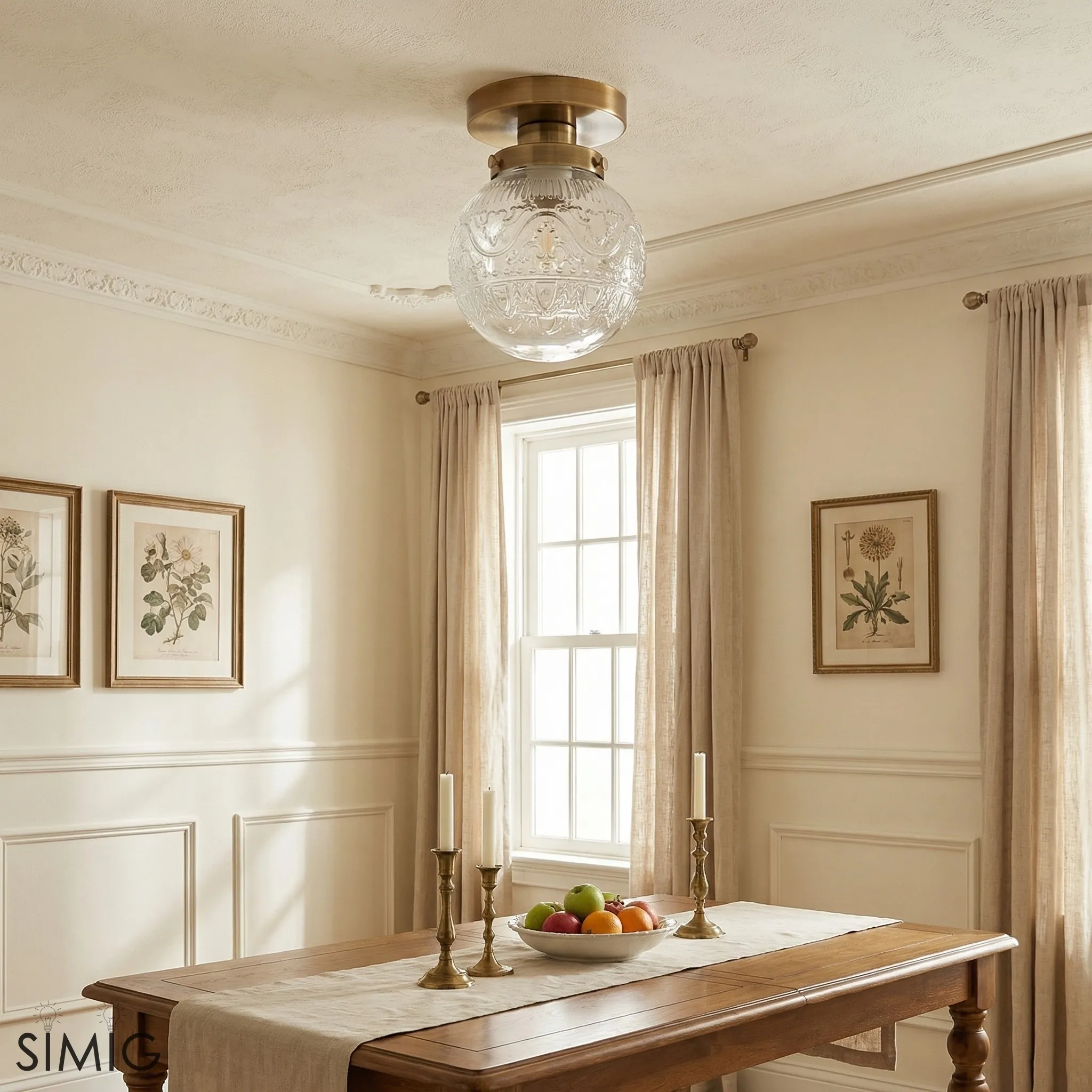 Naveliro Globe Glass Semi Flush Ceiling Lamp - Timeless Retro Bedroom Lighting T1082