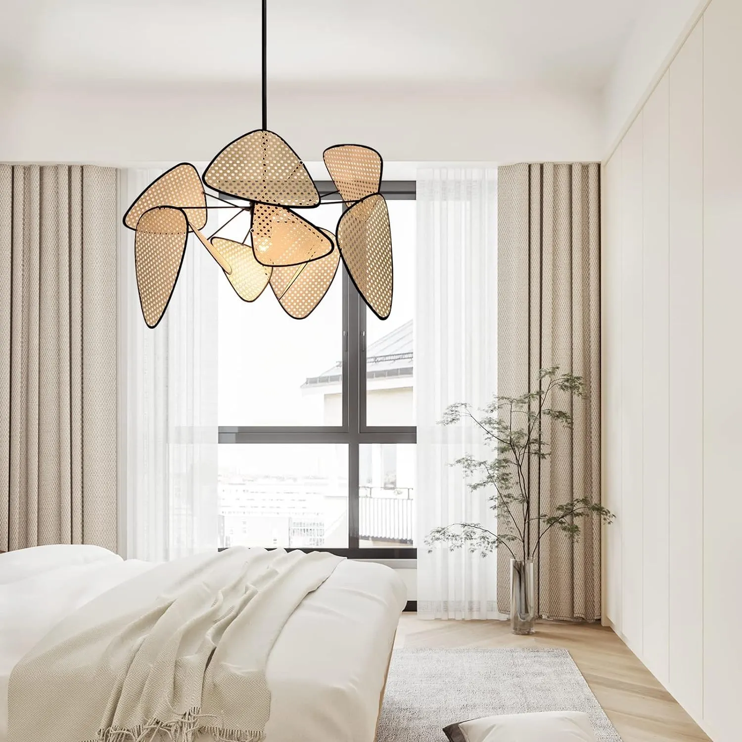 Screen Cannage Pendant Light - Woven Rattan Design for Living Room