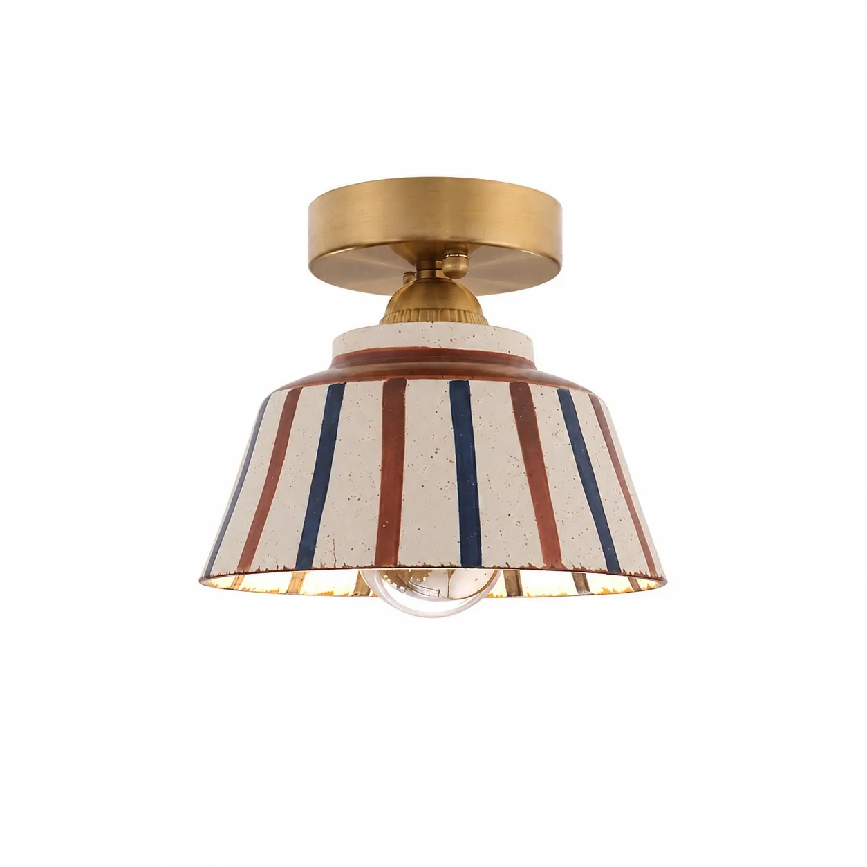 Striped ceramic ceiling-mount light on white background