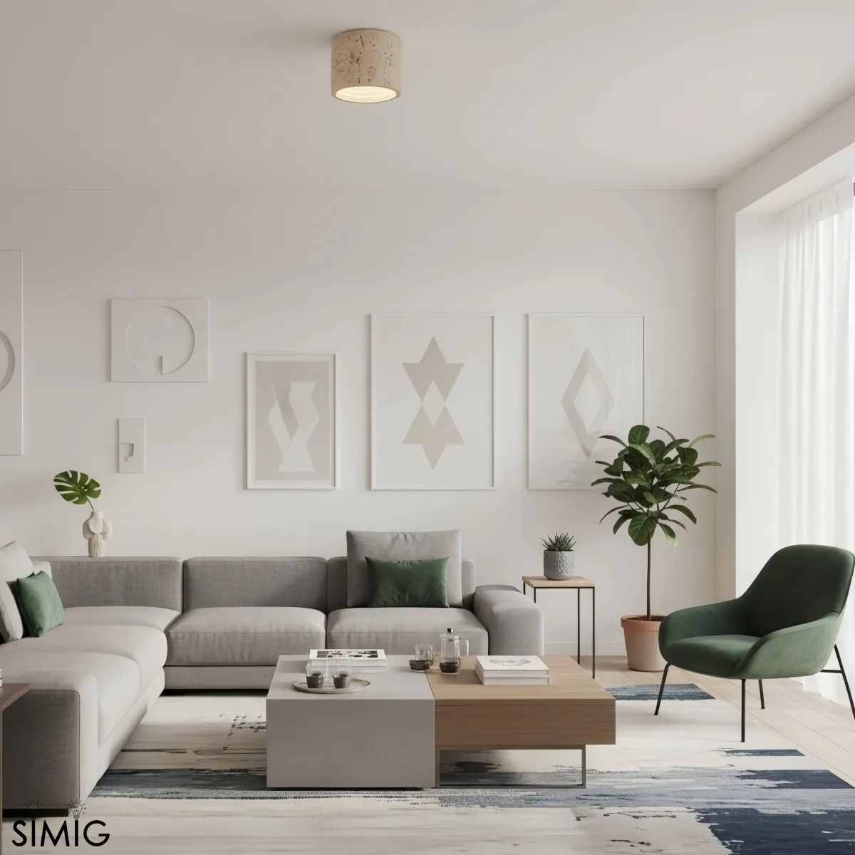 Cylindrical Ceiling Light - Modern Travertine Living Room M72