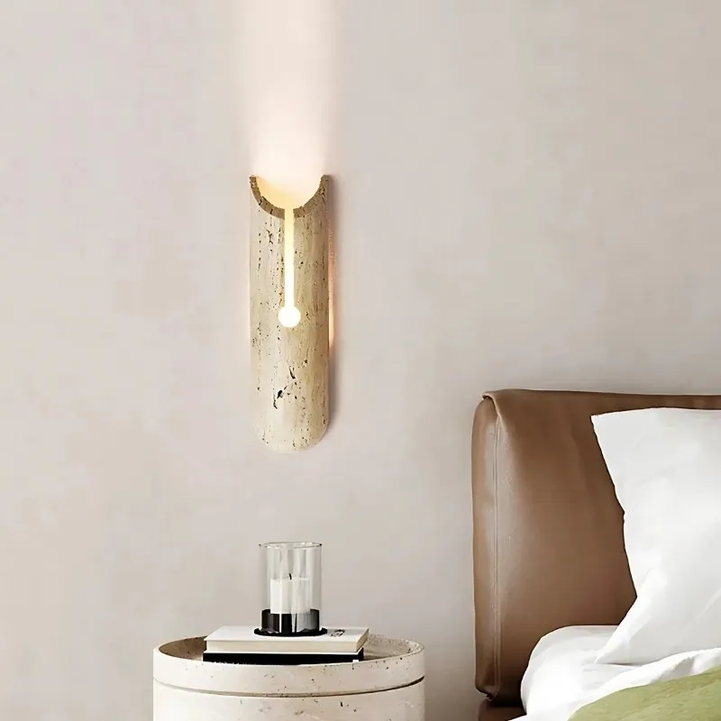 Cylindrical Y-Shaped Travertine Wall Lamp - Warm LED Light for Modern Homes S321