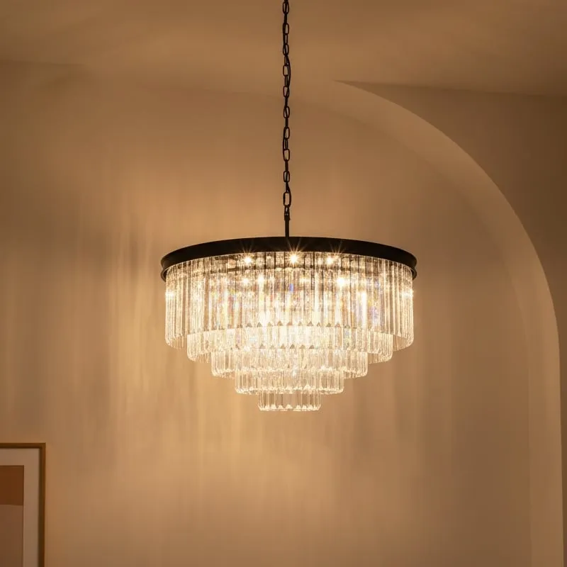 Aurevon Crystal Prism Metal Frame Modern Ceiling Chandelier for Home and Hotel T494