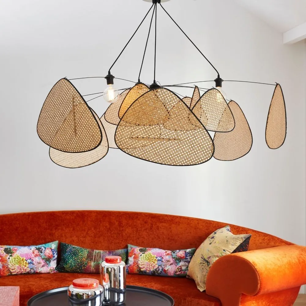 Screen Cannage Pendant Light - Woven Rattan Design for Living Room