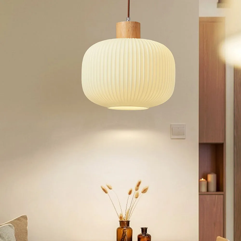 Nordic White Lantern-Like Glass Pendant Lamp M27