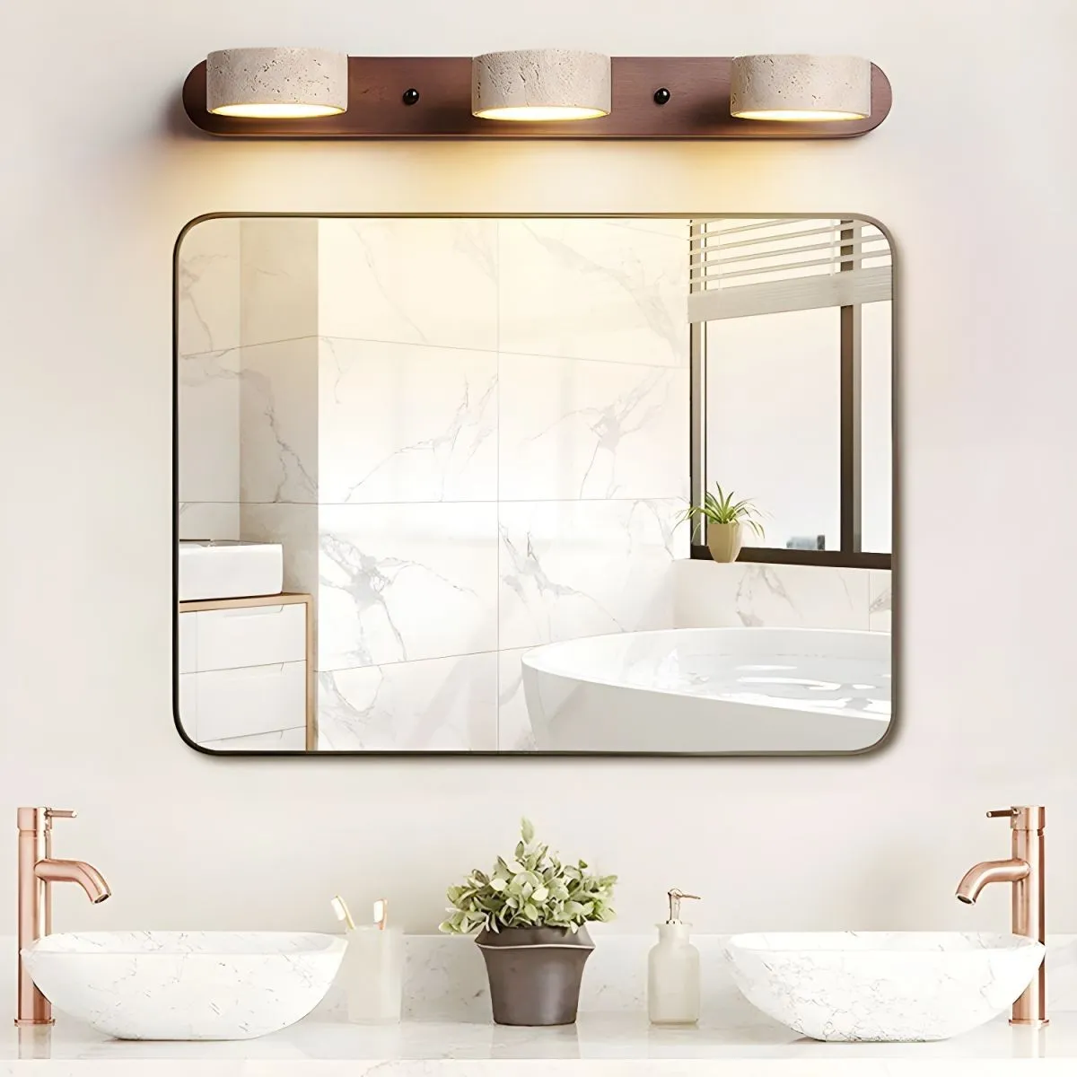 Travertine Walnut Multi Light Sconce - Bedroom Wall Lamp G115