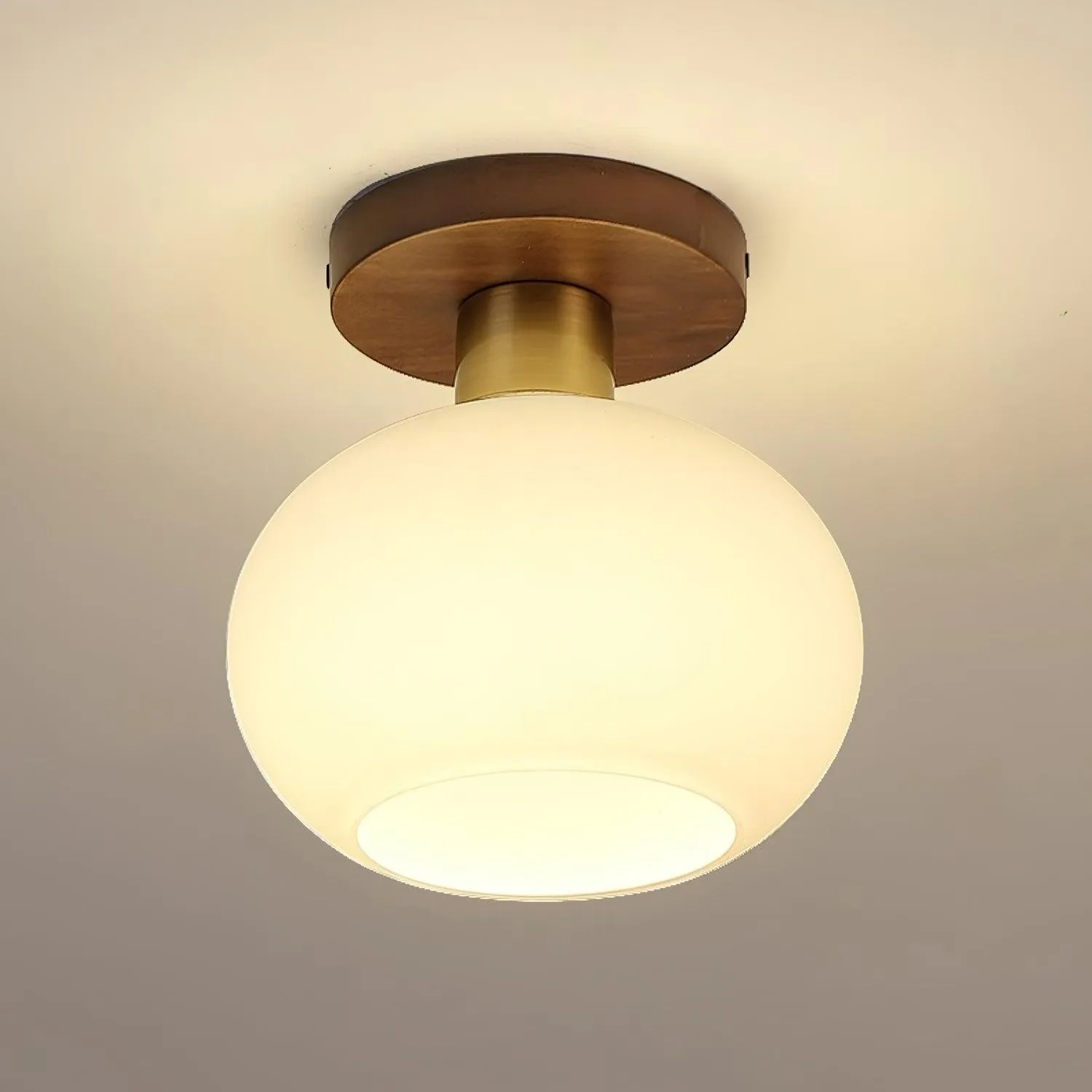 Vintage Wabi-Sabi Walnut Copper Glass Ceiling Lamp For Living Room M309