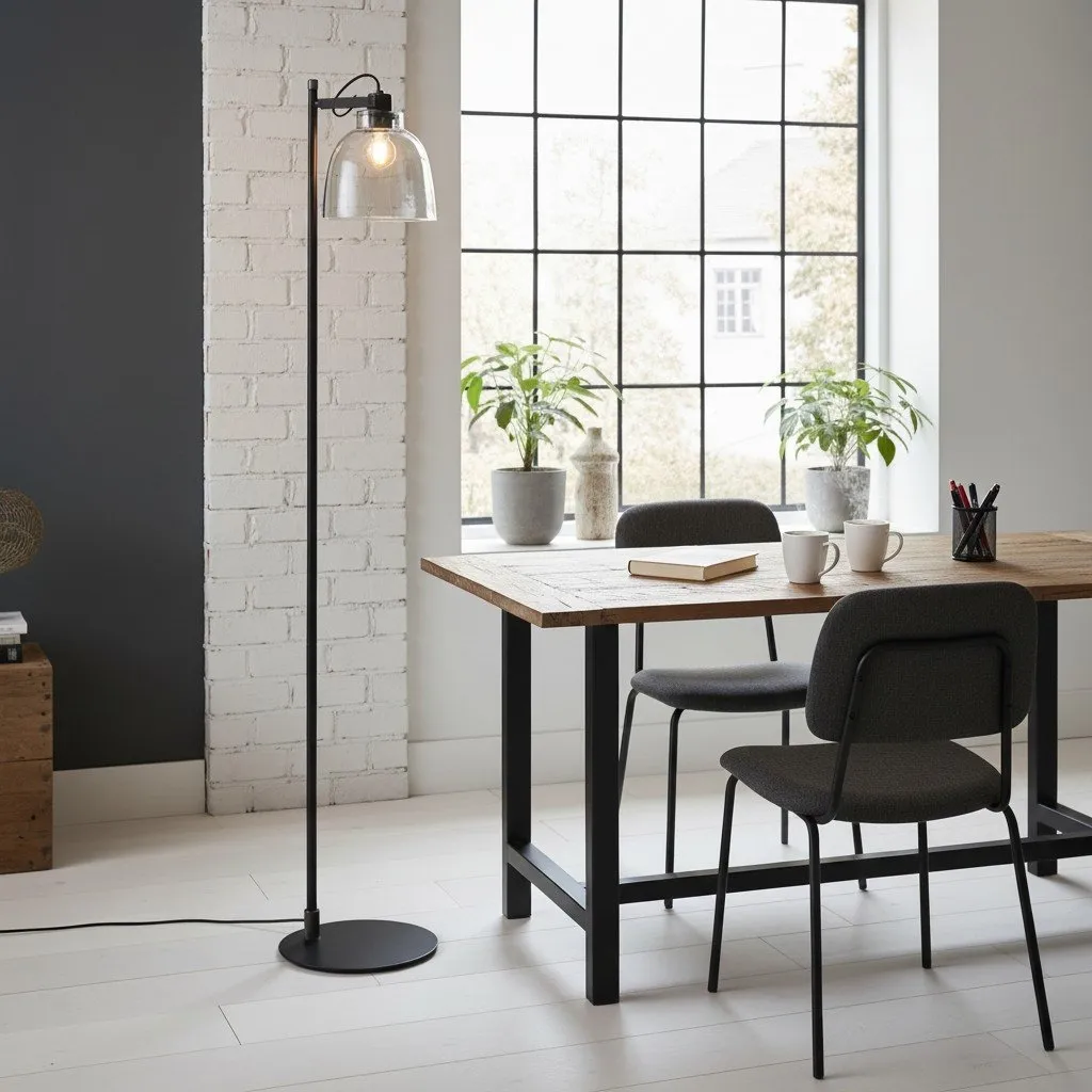 Readium Industrial Floor Lamp - Adjustable Glass Head Metal Base for Living Room and Bedroom T869
