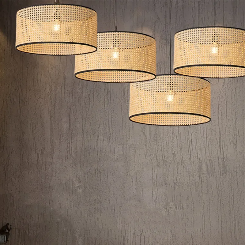 Handmade Bamboo Weaving Drum Pendant Light