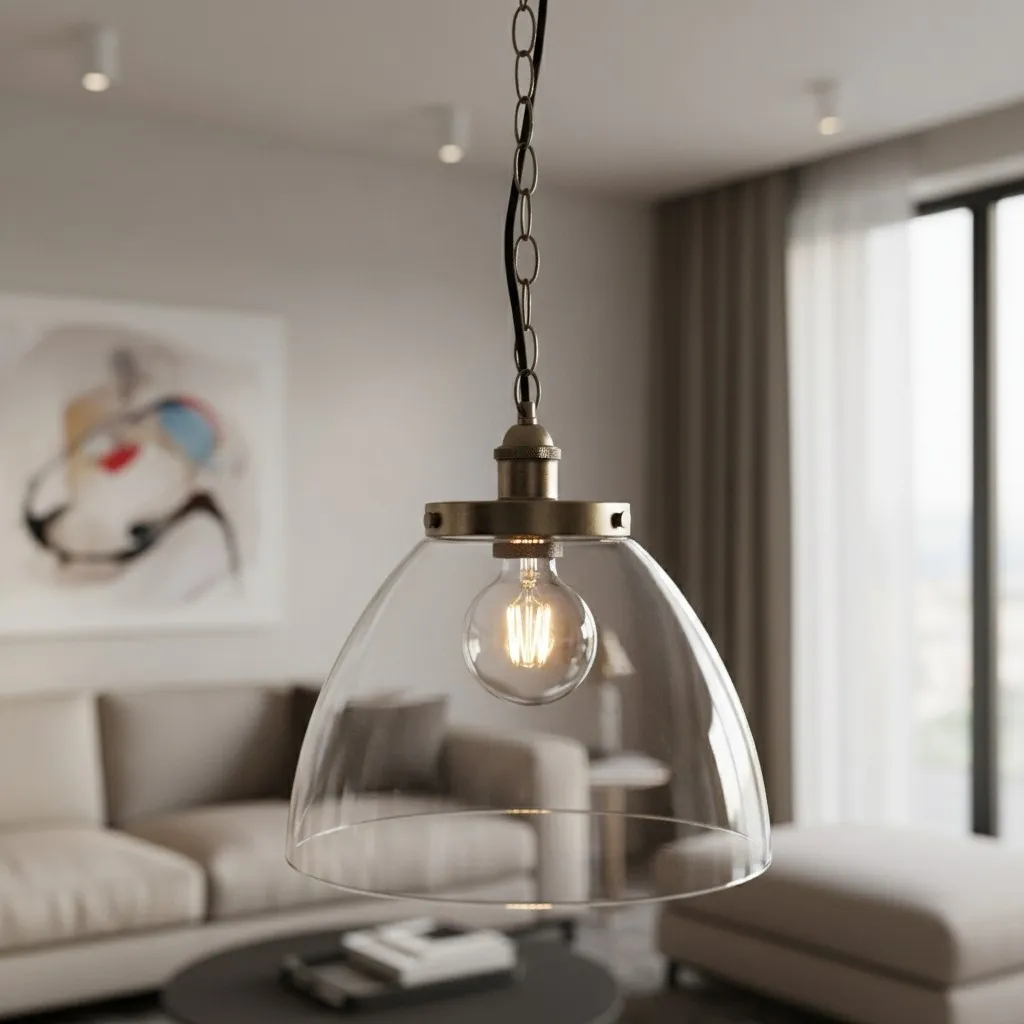 Novera Art Deco Dome Adjustable Height Glass Shade Pendant Light for Living Room T1008