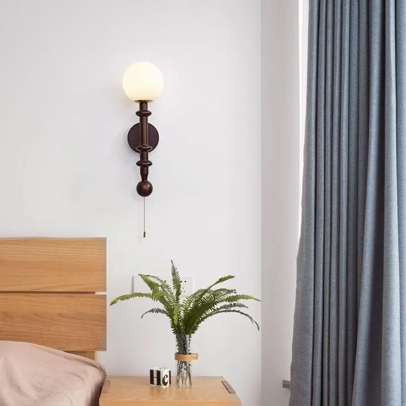 French Simple Vintage Bedside Wooden Glass Wall Lamp M322