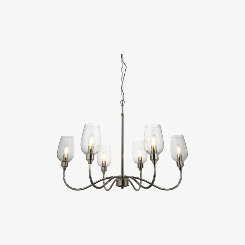 Clarione Art Deco 6-Light Linear Chandelier with Blown Glass Shades for Kitchen T930