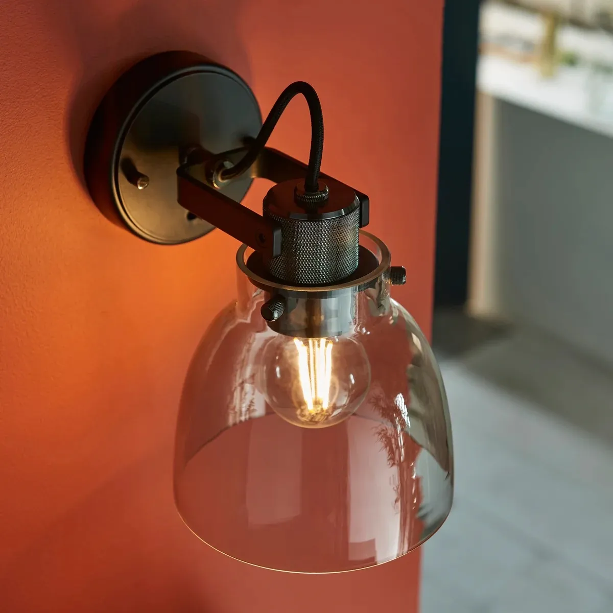 Readium Modern Glass-Shaded Wall Lamp - Adjustable Head for Bedrooms and Hallways T873