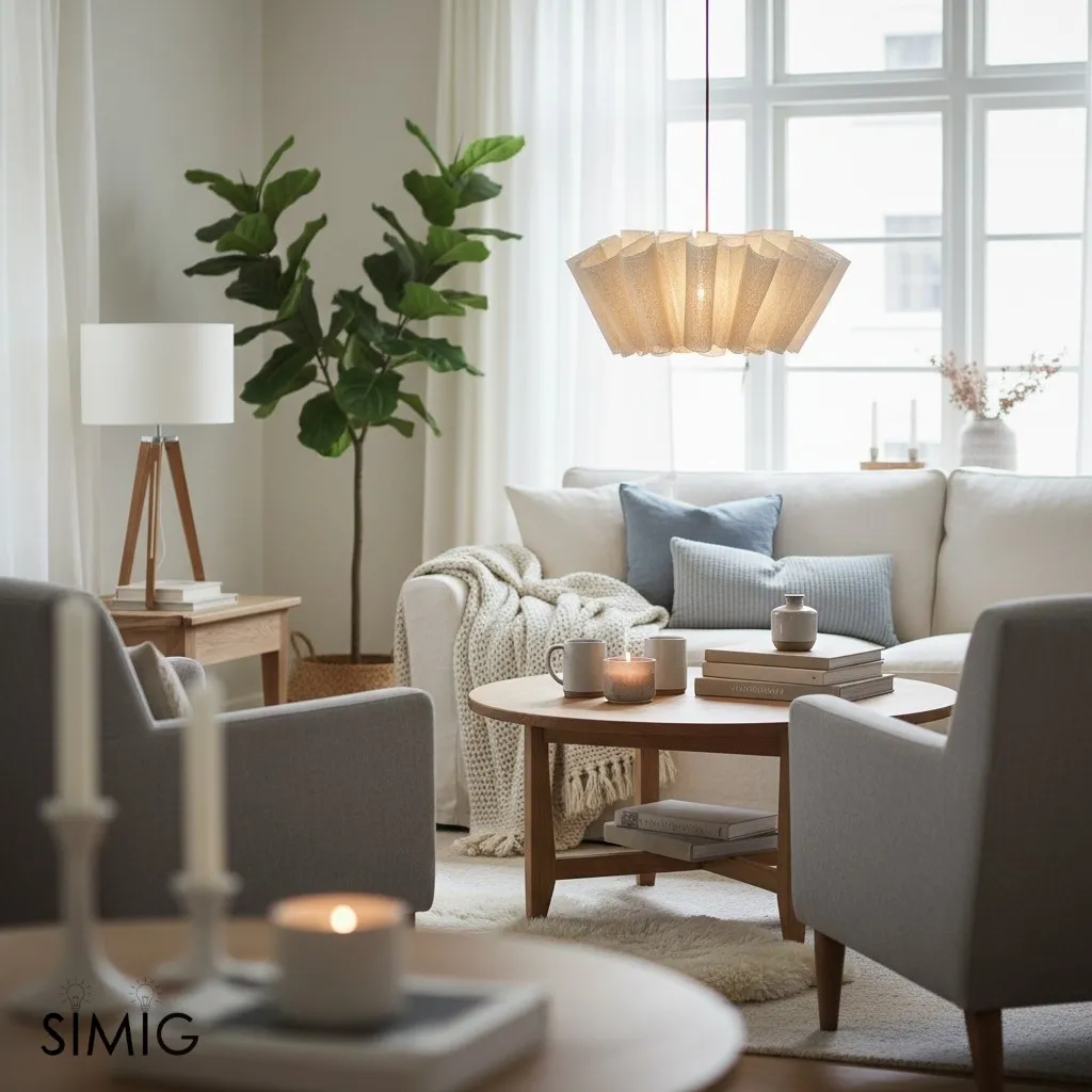 Scandinavian Pleated Fabric Pendant Light – Adjustable Hanging Lamp for Dining Room T191