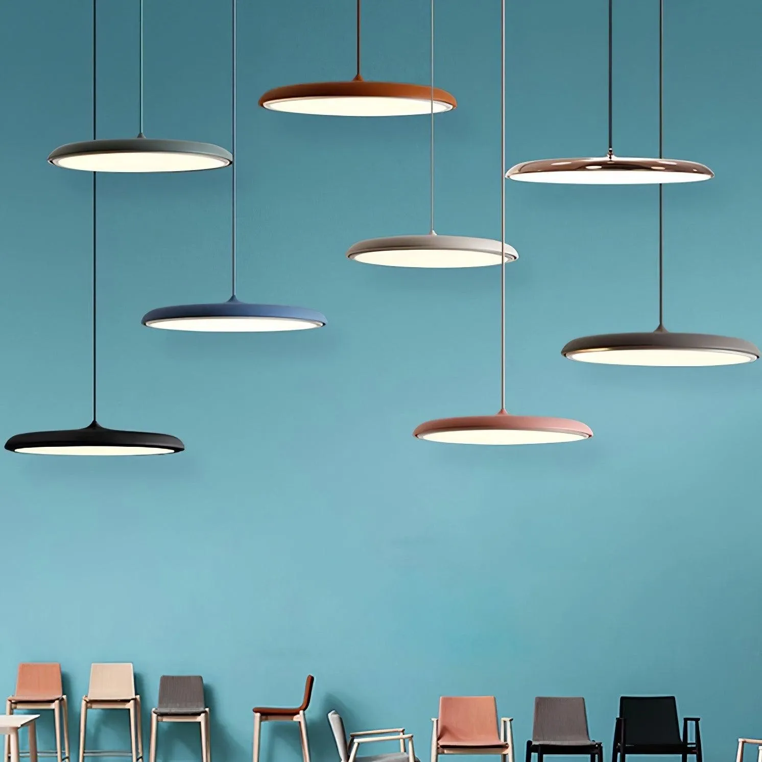 Modern Metal Saucer Pendant Light – Slim Design with LED Lighting M45