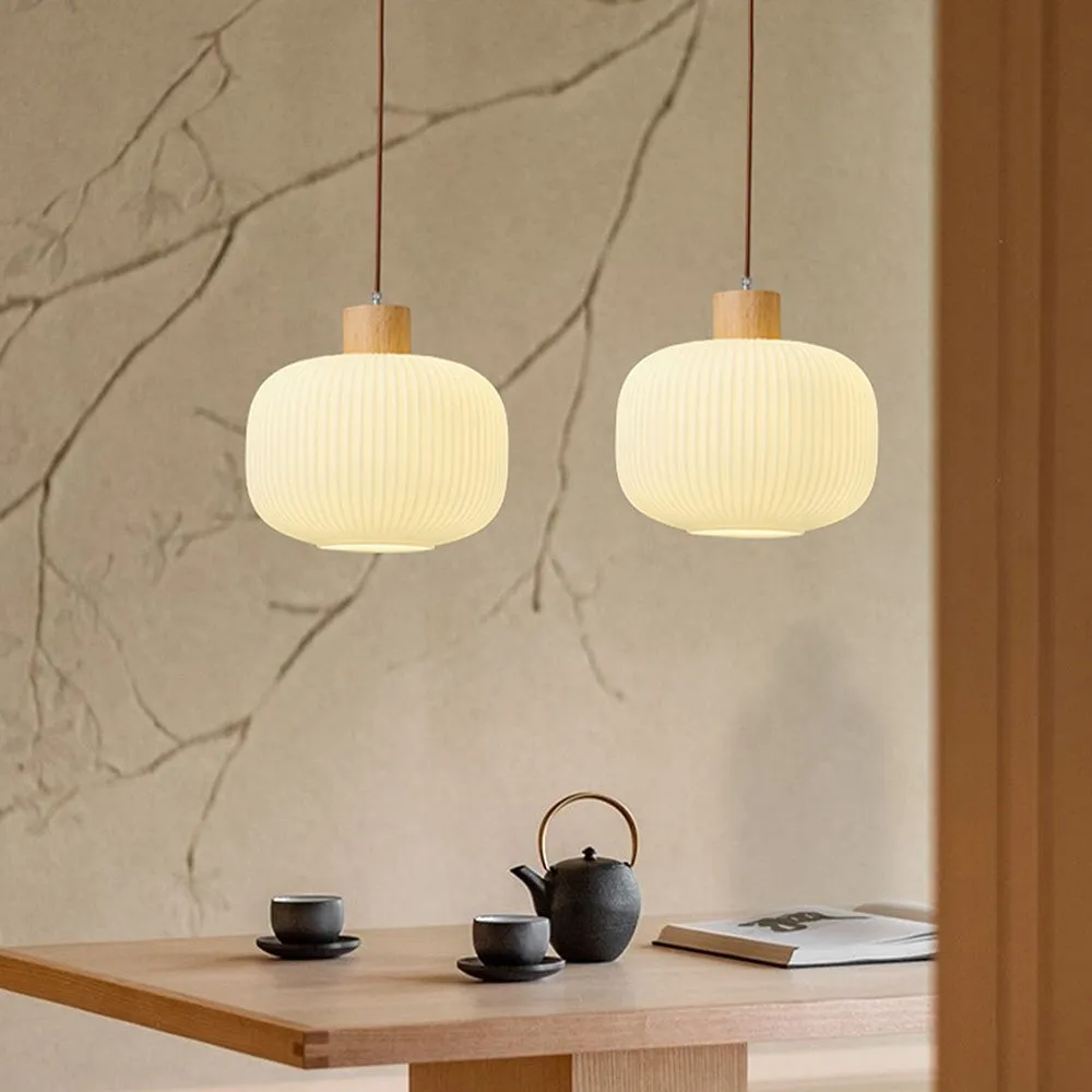 Nordic White Lantern-Like Glass Pendant Lamp M27