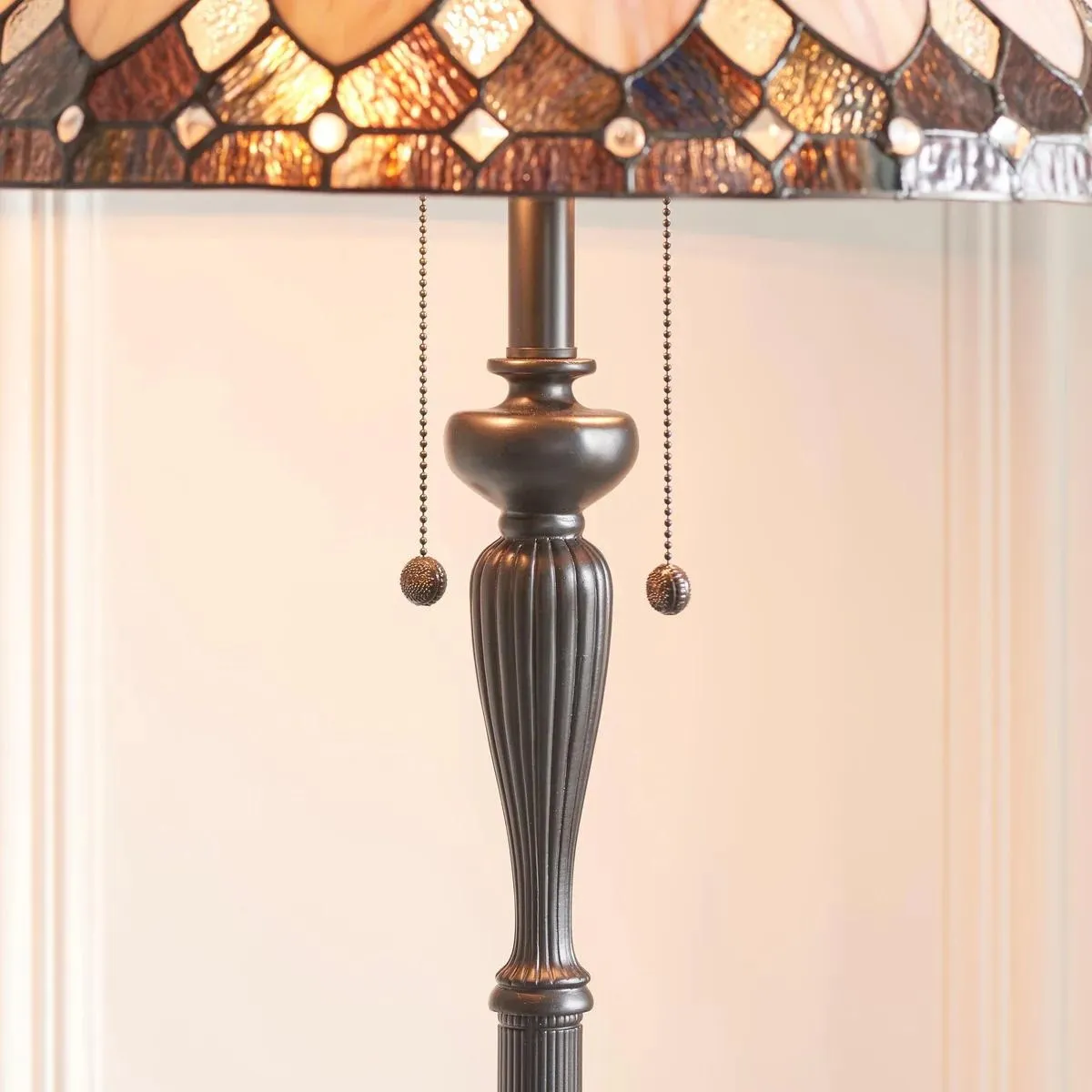 TF Brooklyn Geometric Art Deco Tiffany Floor Lamp - Stained Glass Shade and Satin Black Base for Living Room T887