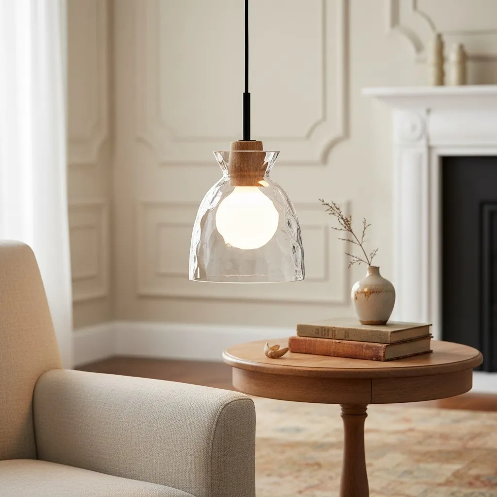 Quenora Textured Ripple Glass Pendant Light - Modern Style Pendant for Living Room U23