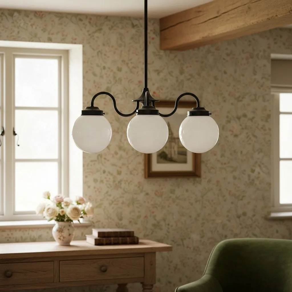 Glorica Glass Vintage Globe Chandelier - Brass 3-Light Frosted Glass Hanging Fixture T388