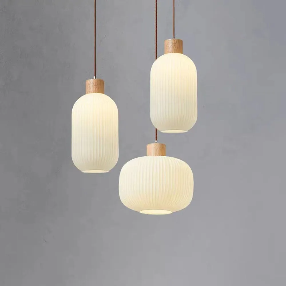 Nordic White Lantern-Like Glass Pendant Lamp M27