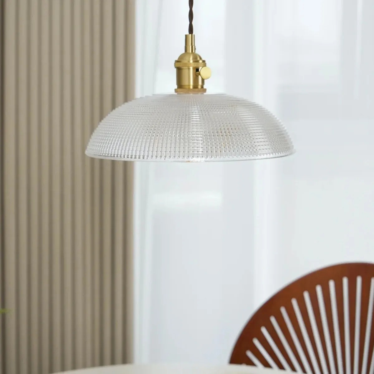 Modern Spiral Pendant Light – Textured Ribbed Glass Shade S225
