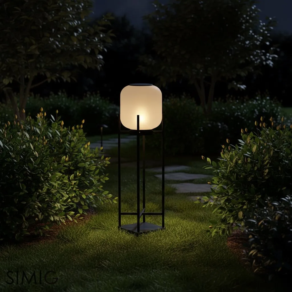 Minimalist Lantern Floor Light – Glass Shade for Outdoor Spaces