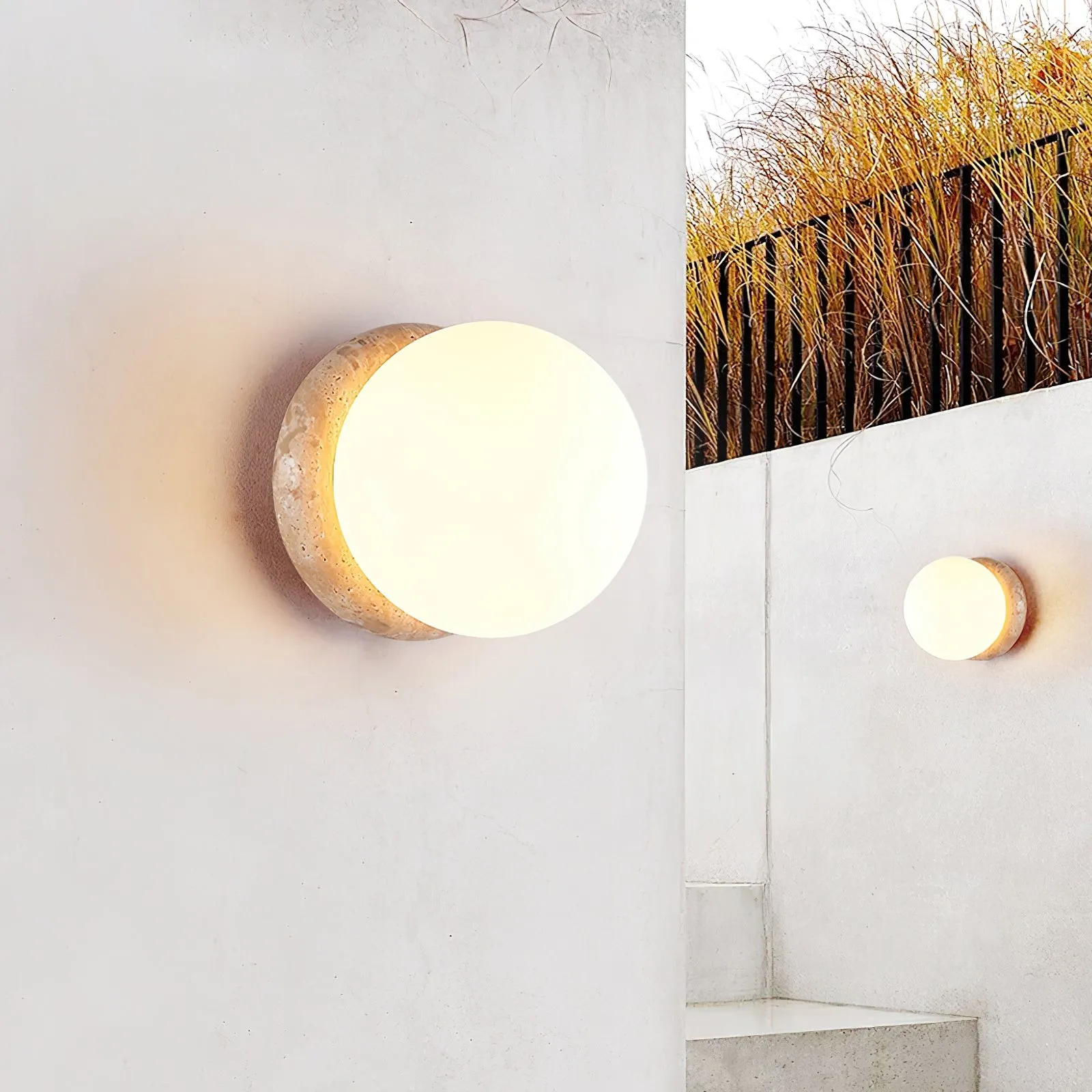 Japanese Style Wabi-Sabi Travertine Spherical Wall Lamp M575
