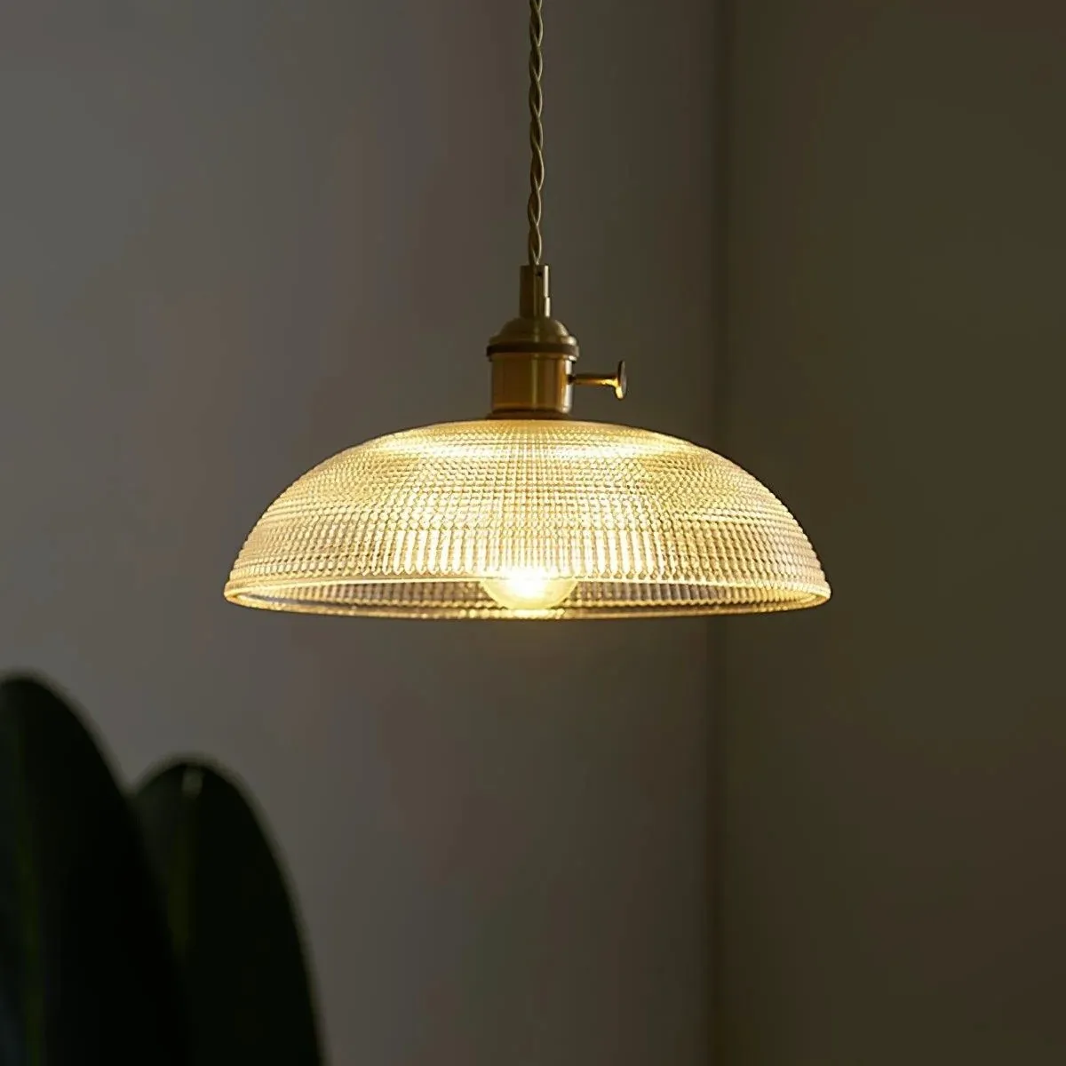 Modern Spiral Pendant Light – Textured Ribbed Glass Shade S225