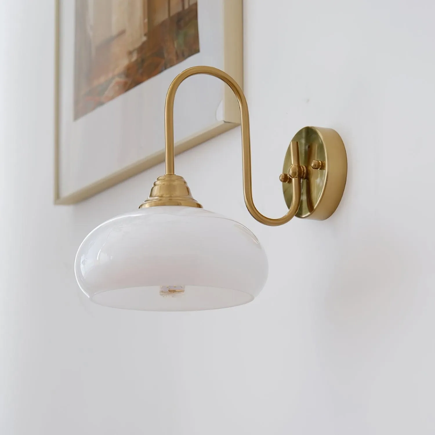 Bauhaus Wind Cream Glass Shade Metal Curved Pole Wall Sconce G45