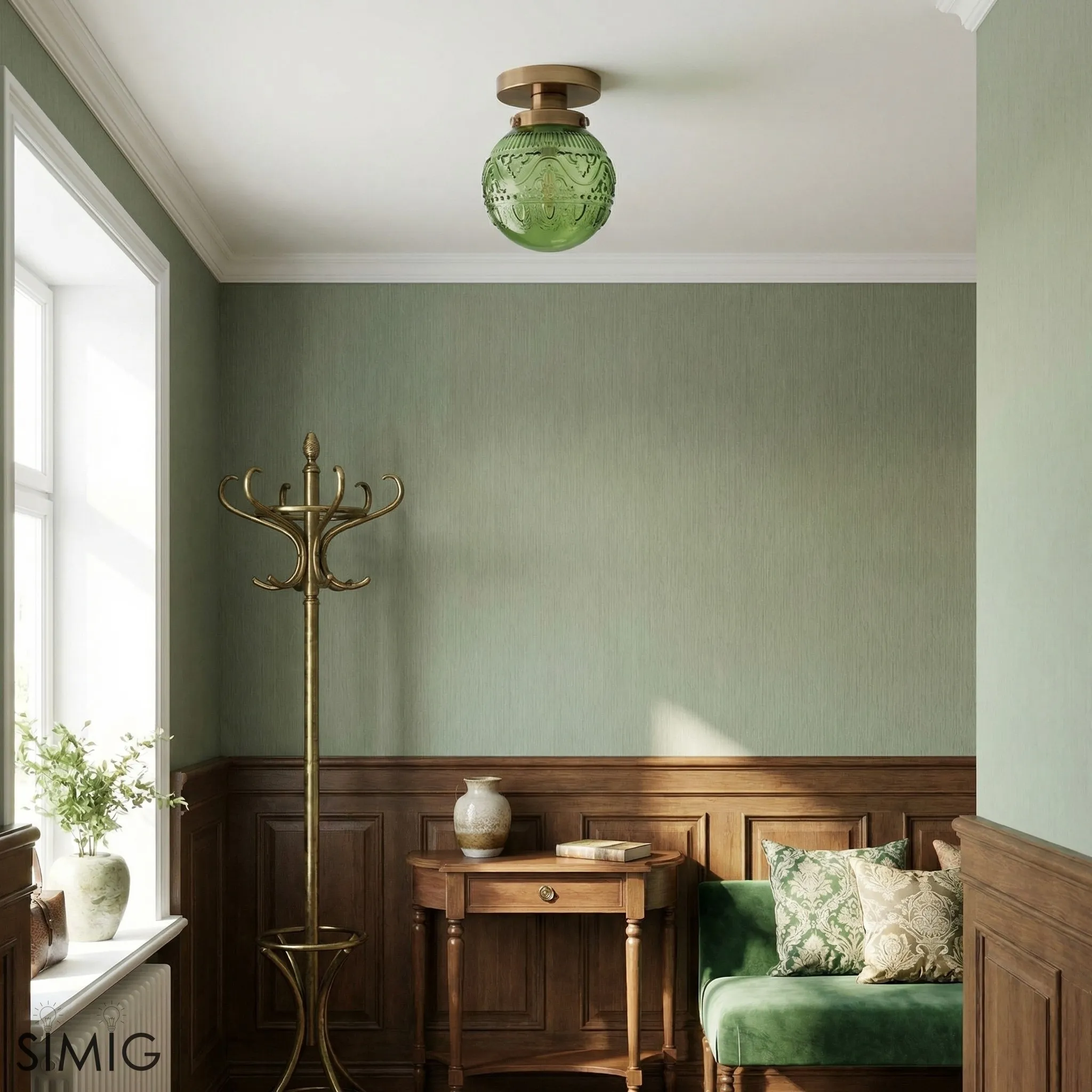 Naveliro Globe Glass Semi Flush Ceiling Lamp - Timeless Retro Bedroom Lighting T1082