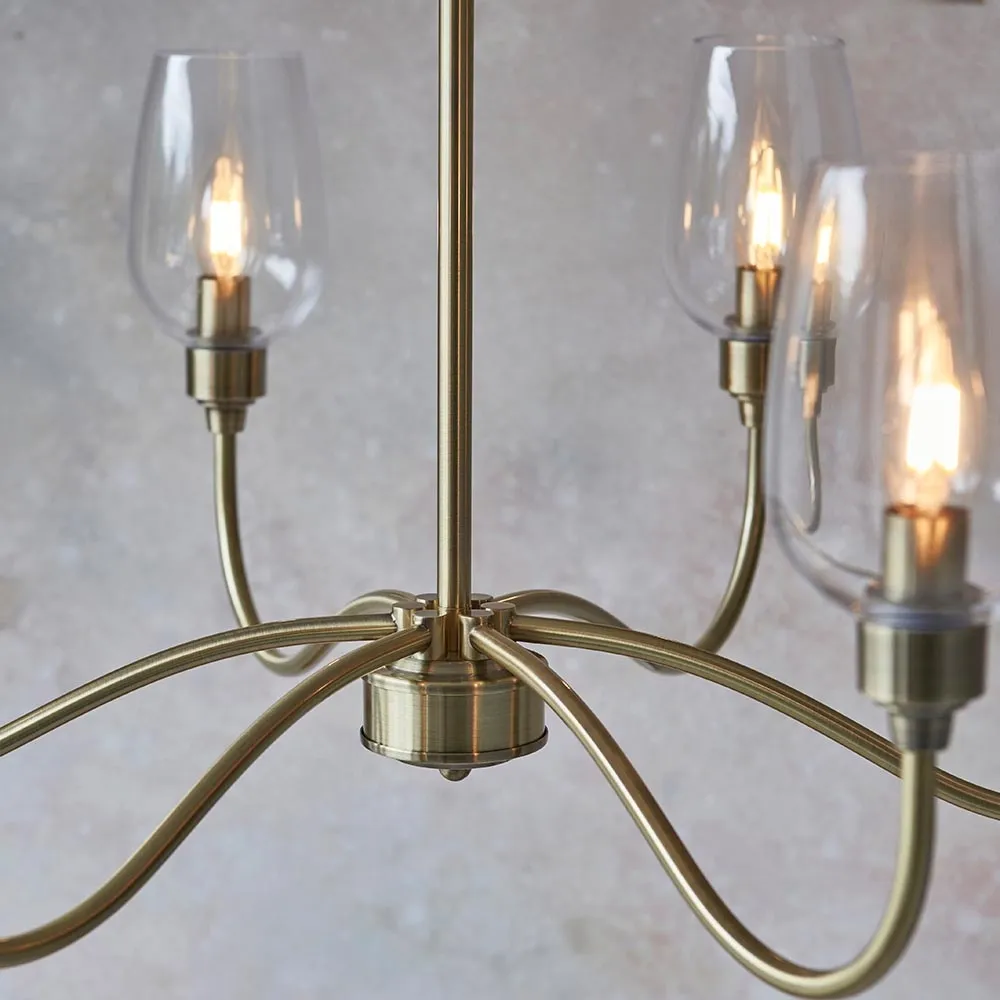 Clarione Art Deco 6-Light Linear Chandelier with Blown Glass Shades for Kitchen T930