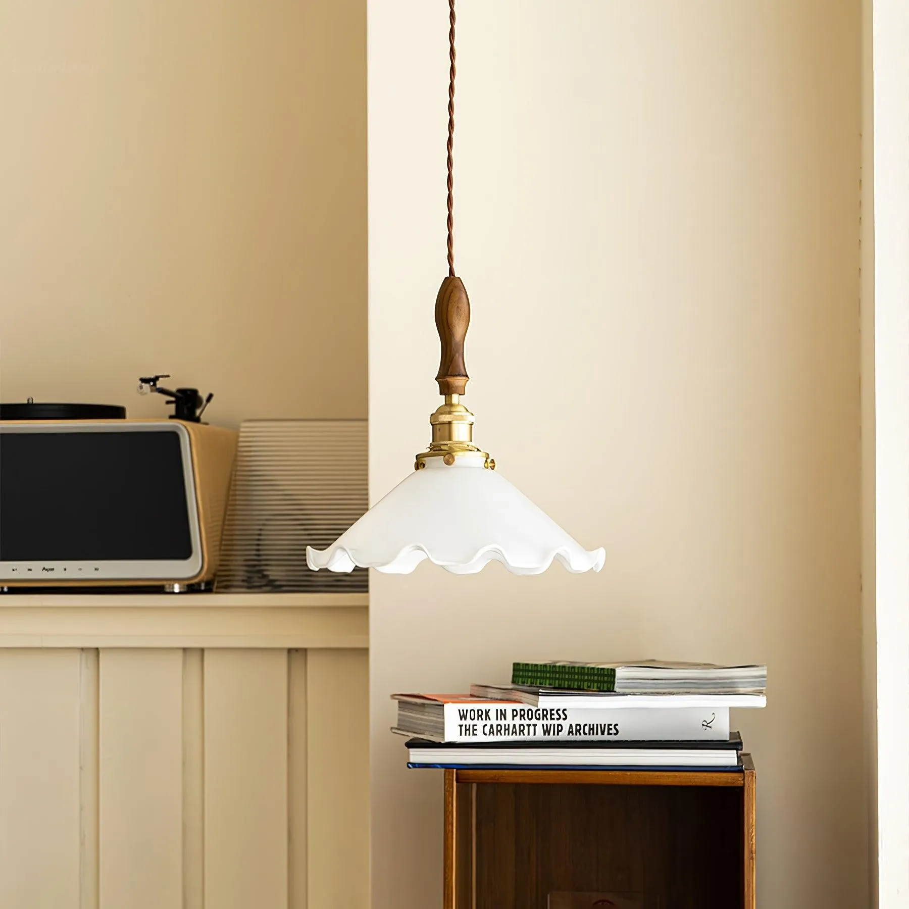 Vintage White Glass Skirted Pendant Lamp M366