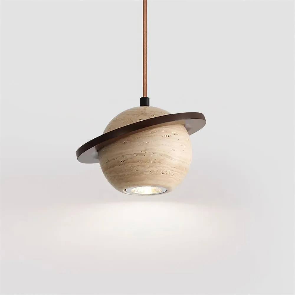 Travertine Sphere Pendant Light with Ring Detail - Kitchen Island Lighting M115