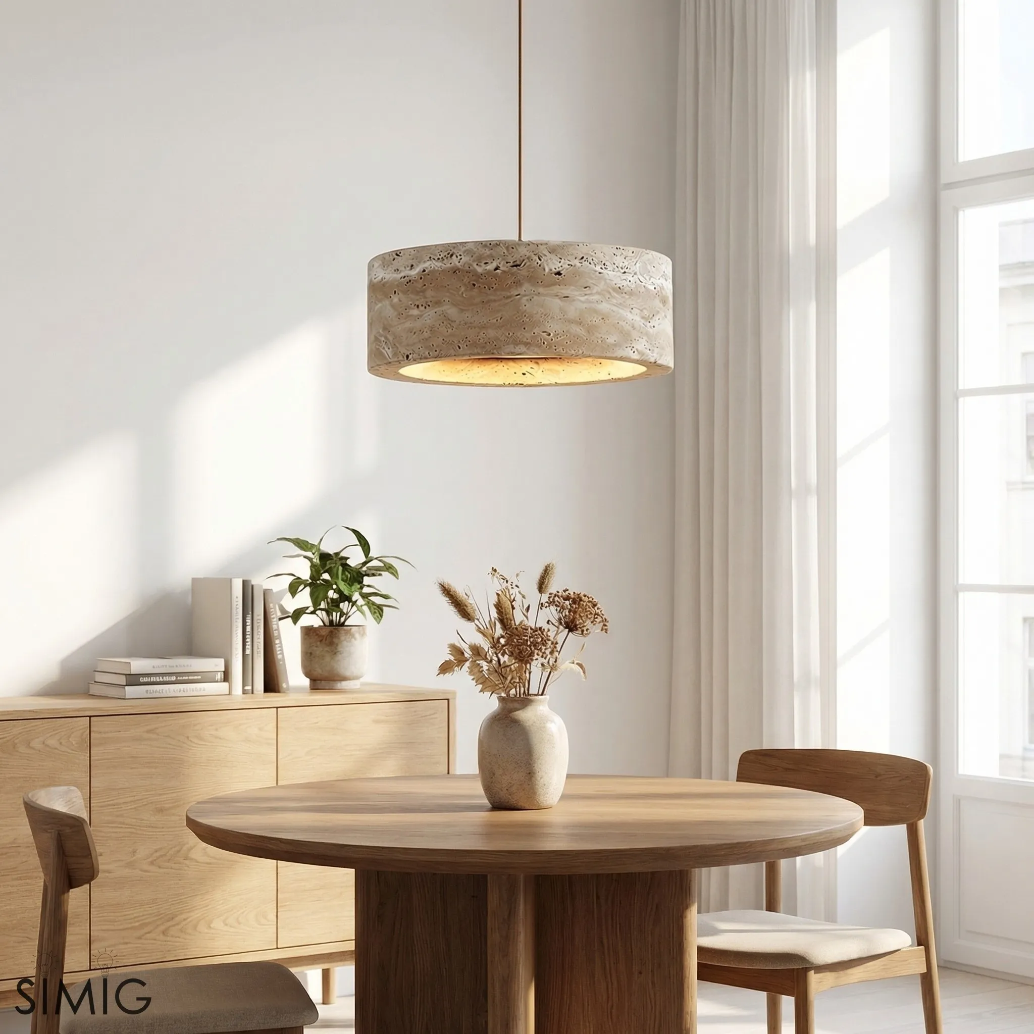 Kairis Neutral Tone Stone Pendant Lamp - Wabi Sabi Style for Kitchen Island T559