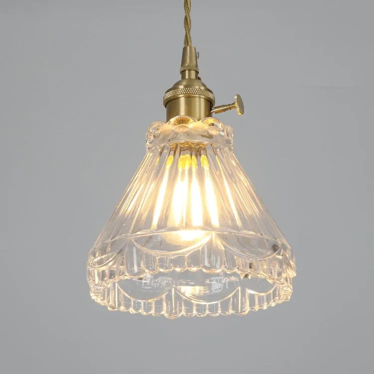 Traditional Japanese Brass Walnut Glass Ceramic Cylinder Conic Flower Bowl 1-Light Pendant Light For Dining Room T260